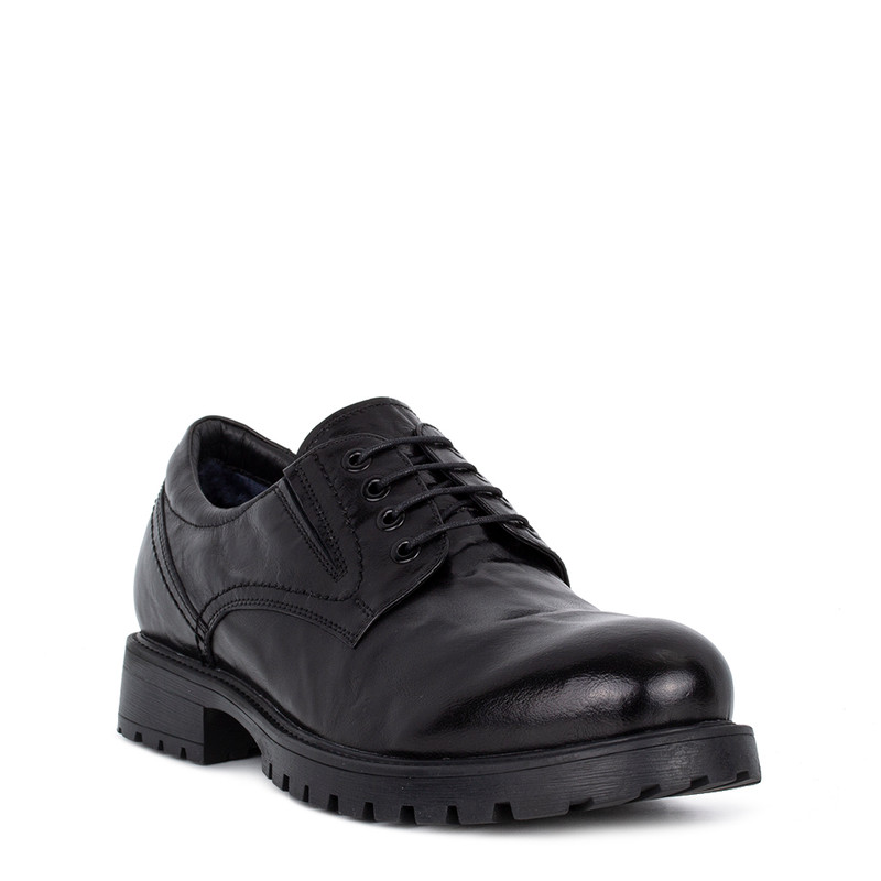 Black Washed Leather Derbies | TJ COLLECTION